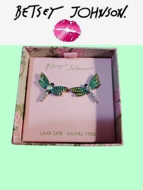 *💎💚Betsey Johnson *GARDEN GLAM*. Dragonfly CRYSTALS Stud Earrings💛💎